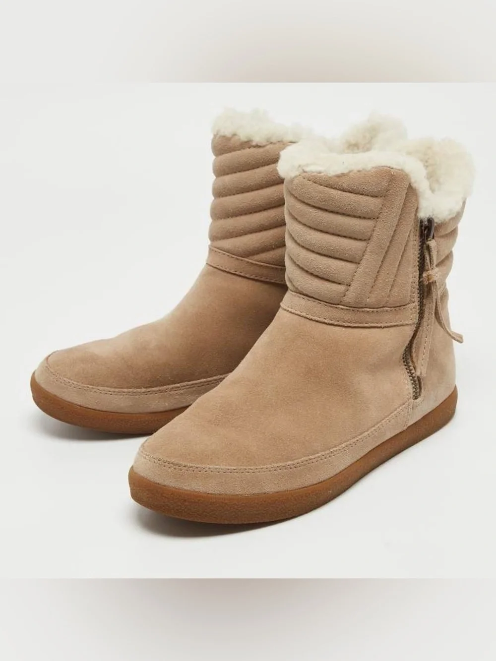 Tory Burch Suede Shearling-Lined Ankle Boots - Tan Size 8